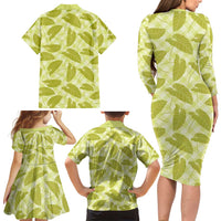 Lime Green Hawaii Kalo Palaka Motifs Family Matching Long Sleeve Bodycon Dress and Hawaiian Shirt Hawaiian Taro Leaves Elegant Vibes LT14 - Polynesian Pride