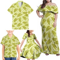 Lime Green Hawaii Kalo Palaka Motifs Family Matching Off Shoulder Maxi Dress and Hawaiian Shirt Hawaiian Taro Leaves Elegant Vibes LT14 - Polynesian Pride