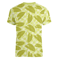 Lime Green Hawaii Kalo Palaka Motifs Women V-Neck T-Shirt Hawaiian Taro Leaves Elegant Vibes LT14 - Polynesian Pride