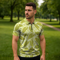 Lime Green Hawaii Kalo Palaka Motifs Zipper Polo Shirt Hawaiian Taro Leaves Elegant Vibes LT14 - Polynesian Pride