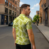 Lime Green Hawaii Kalo Palaka Motifs Zipper Polo Shirt Hawaiian Taro Leaves Elegant Vibes LT14 - Polynesian Pride