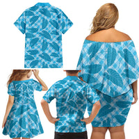 Blue Hawaii Kalo Palaka Motifs Family Matching Off Shoulder Short Dress and Hawaiian Shirt Hawaiian Taro Leaves Elegant Vibes LT14 - Polynesian Pride