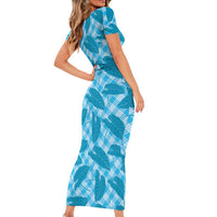 Blue Hawaii Kalo Palaka Motifs Family Matching Short Sleeve Bodycon Dress and Hawaiian Shirt Hawaiian Taro Leaves Elegant Vibes LT14 - Polynesian Pride