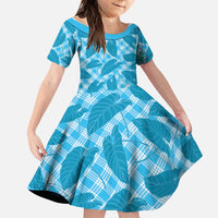 Blue Hawaii Kalo Palaka Motifs Family Matching Summer Maxi Dress and Hawaiian Shirt Hawaiian Taro Leaves Elegant Vibes LT14 Daughter's Dress Blue - Polynesian Pride