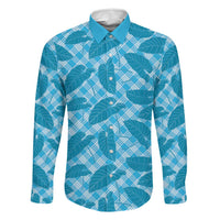 Blue Hawaii Kalo Palaka Motifs Family Matching Summer Maxi Dress and Hawaiian Shirt Hawaiian Taro Leaves Elegant Vibes LT14 Dad's Shirt - Long Sleeve Blue - Polynesian Pride