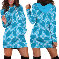 Blue Hawaii Kalo Palaka Motifs Hoodie Dress Hawaiian Taro Leaves Elegant Vibes LT14 - Polynesian Pride