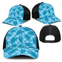 Blue Hawaii Kalo Palaka Motifs Mesh Trucker Cap Hawaiian Taro Leaves Elegant Vibes