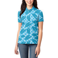 Blue Hawaii Kalo Palaka Motifs Women Polo Shirt Hawaiian Taro Leaves Elegant Vibes LT14 - Polynesian Pride