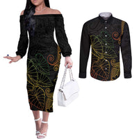 Aloha Hawaii Kalo Couples Matching Off The Shoulder Long Sleeve Dress and Long Sleeve Button Shirt Reggae Taro Polynesian Pattern - Polynesian Pride