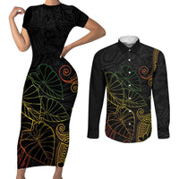 Aloha Hawaii Kalo Couples Matching Short Sleeve Bodycon Dress and Long Sleeve Button Shirt Reggae Taro Polynesian Pattern - Polynesian Pride