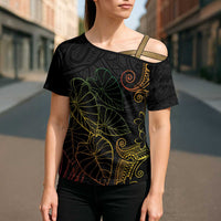 Aloha Hawaii Kalo Cross Shoulder Shirt Reggae Taro Polynesian Pattern - Polynesian Pride