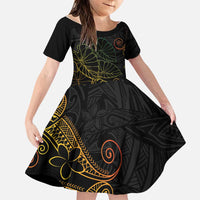 Aloha Hawaii Kalo Family Matching Off Shoulder Maxi Dress and Hawaiian Shirt Reggae Taro Polynesian Pattern LT14 Daughter's Dress Black - Polynesian Pride