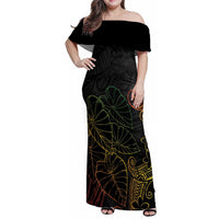 Aloha Hawaii Kalo Family Matching Off Shoulder Maxi Dress and Hawaiian Shirt Reggae Taro Polynesian Pattern LT14 Mom's Dress Black - Polynesian Pride