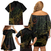 Aloha Hawaii Kalo Family Matching Off Shoulder Short Dress and Hawaiian Shirt Reggae Taro Polynesian Pattern - Polynesian Pride
