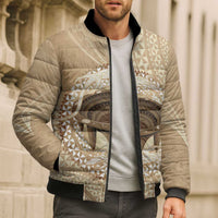 Tonga Skink Kava Bowl Bomber Puffer Jacket Vintage Tongan Ngatu Pattern