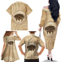 Tonga Skink Kava Bowl Family Matching Off The Shoulder Long Sleeve Dress and Hawaiian Shirt Vintage Tongan Ngatu Pattern LT14 - Polynesian Pride