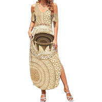 Tonga Skink Kava Bowl Family Matching Summer Maxi Dress and Hawaiian Shirt Vintage Tongan Ngatu Pattern LT14 Mom's Dress Brown - Polynesian Pride