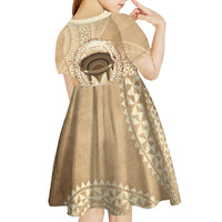 Tonga Skink Kava Bowl Kid Short Sleeve Dress Vintage Tongan Ngatu Pattern
