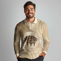 Tonga Skink Kava Bowl Long Sleeve Polo Shirt Vintage Tongan Ngatu Pattern