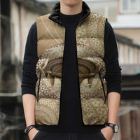 Tonga Skink Kava Bowl Sleeveless Puffer Jacket Vintage Tongan Ngatu Pattern