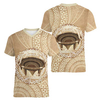 Tonga Skink Kava Bowl Women V-Neck T-Shirt Vintage Tongan Ngatu Pattern