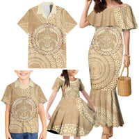 Tonga Ngatu Turtle Family Matching Mermaid Dress and Hawaiian Shirt Vintage Tongan Tapa Cloth LT14 - Polynesian Pride