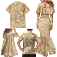 Tonga Ngatu Turtle Family Matching Mermaid Dress and Hawaiian Shirt Vintage Tongan Tapa Cloth LT14 - Polynesian Pride