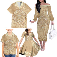 Tonga Ngatu Turtle Family Matching Off The Shoulder Long Sleeve Dress and Hawaiian Shirt Vintage Tongan Tapa Cloth LT14 - Polynesian Pride