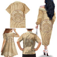 Tonga Ngatu Turtle Family Matching Off The Shoulder Long Sleeve Dress and Hawaiian Shirt Vintage Tongan Tapa Cloth LT14 - Polynesian Pride