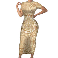 Tonga Ngatu Turtle Family Matching Short Sleeve Bodycon Dress and Hawaiian Shirt Vintage Tongan Tapa Cloth LT14 Mom's Dress Brown - Polynesian Pride