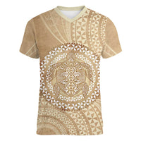 Tonga Ngatu Turtle Women V-Neck T-Shirt Vintage Tongan Tapa Cloth