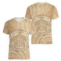 Tonga Ngatu Turtle Women V-Neck T-Shirt Vintage Tongan Tapa Cloth