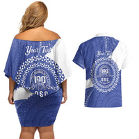 Queen Salote College 100th Anniversary Personalized Couples Matching Off Shoulder Short Dress and Hawaiian Shirt Est 1926 Kolisi Fefine Tongan Ngatu Pattern LT14 - Polynesian Pride
