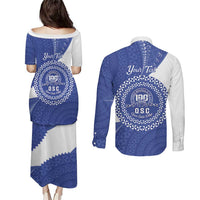 Queen Salote College 100th Anniversary Personalized Couples Matching Puletasi and Long Sleeve Button Shirt Est 1926 Kolisi Fefine Tongan Ngatu Pattern