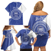 Queen Salote College 100th Anniversary Personalized Family Matching Off Shoulder Short Dress and Hawaiian Shirt Est 1926 Kolisi Fefine Tongan Ngatu Pattern LT14 - Polynesian Pride