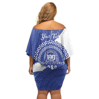 Queen Salote College 100th Anniversary Personalized Family Matching Off Shoulder Short Dress and Hawaiian Shirt Est 1926 Kolisi Fefine Tongan Ngatu Pattern LT14 - Polynesian Pride