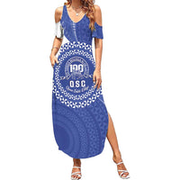 Queen Salote College 100th Anniversary Personalized Family Matching Summer Maxi Dress and Hawaiian Shirt Est 1926 Kolisi Fefine Tongan Ngatu Pattern LT14 Mom's Dress Blue - Polynesian Pride