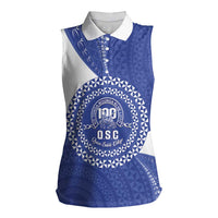 Queen Salote College 100th Anniversary Personalized Women Sleeveless Polo Shirt Est 1926 Kolisi Fefine Tongan Ngatu Pattern LT14 Female Blue - Polynesian Pride