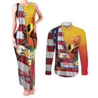 Personalised United States And Papua New Guinea Couples Matching Tank Maxi Dress and Long Sleeve Button Shirt USA Eagle With PNG Bird Of Paradise LT14 Red - Polynesian Pride