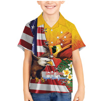 Personalised United States And Papua New Guinea Family Matching Mermaid Dress and Hawaiian Shirt USA Eagle With PNG Bird Of Paradise LT14 Son's Shirt Red - Polynesian Pride