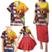 Personalised United States And Papua New Guinea Family Matching Puletasi and Hawaiian Shirt USA Eagle With PNG Bird Of Paradise LT14 - Polynesian Pride