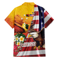 Personalised United States And Papua New Guinea Family Matching Short Sleeve Bodycon Dress and Hawaiian Shirt USA Eagle With PNG Bird Of Paradise LT14 - Polynesian Pride