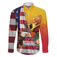 Personalised United States And Papua New Guinea Family Matching Short Sleeve Bodycon Dress and Hawaiian Shirt USA Eagle With PNG Bird Of Paradise LT14 Dad's Shirt - Long Sleeve Red - Polynesian Pride