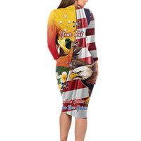 Personalised United States And Papua New Guinea Long Sleeve Bodycon Dress USA Eagle With PNG Bird Of Paradise LT14 - Polynesian Pride