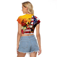 Personalised United States And Papua New Guinea Raglan Cropped T Shirt USA Eagle With PNG Bird Of Paradise