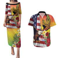 Personalised United States And Hawaii Couples Matching Puletasi and Hawaiian Shirt USA Eagle With Hawaiian Shark Tattoo LT14 Red - Polynesian Pride