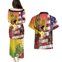 Personalised United States And Hawaii Couples Matching Puletasi and Hawaiian Shirt USA Eagle With Hawaiian Shark Tattoo LT14 - Polynesian Pride