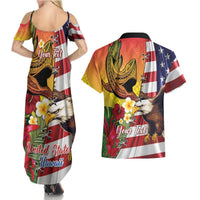 Personalised United States And Hawaii Couples Matching Summer Maxi Dress and Hawaiian Shirt USA Eagle With Hawaiian Shark Tattoo LT14 - Polynesian Pride