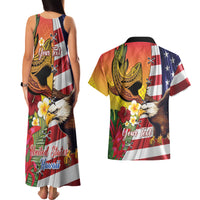 Personalised United States And Hawaii Couples Matching Tank Maxi Dress and Hawaiian Shirt USA Eagle With Hawaiian Shark Tattoo LT14 - Polynesian Pride