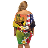 Personalised United States And Hawaii Family Matching Off Shoulder Short Dress and Hawaiian Shirt USA Eagle With Hawaiian Shark Tattoo LT14 - Polynesian Pride